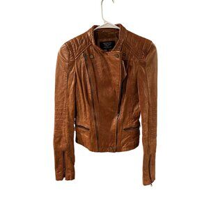 ZARA TRF zip biker leather jacket tobacco quilted sold out fall vibes edgy